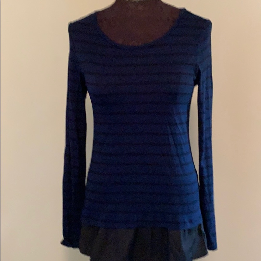 EUC Mixed Media Top-Navy and Black Striped Pattern